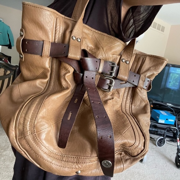 REVEL delancey belted two tone leather tote handbag purse shoulder bag $348 - Picture 2 of 10